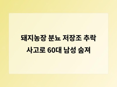 60대 남성 돼지농장 분뇨 저장조 추락 사망 사고 현장에서 드러난 안전 문제